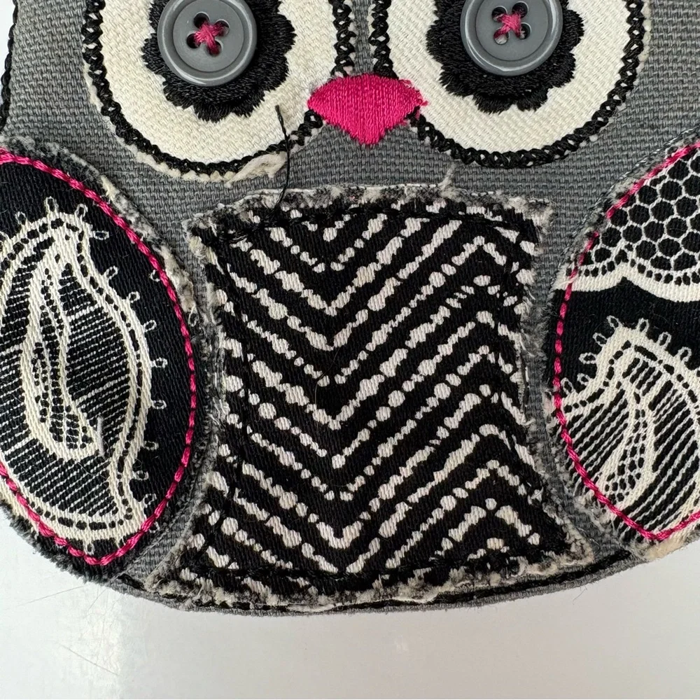 Thirty One Gifts gray, black, white and pink patchwork owl coin purse